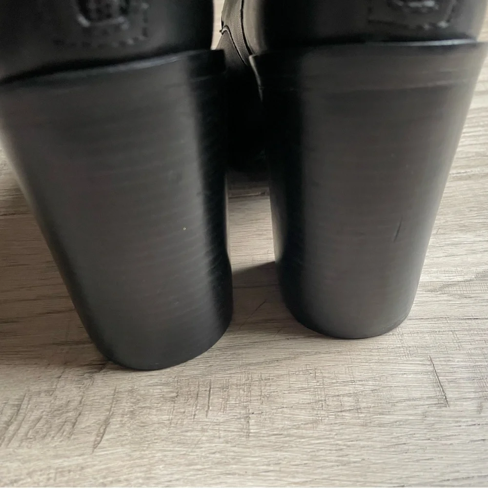 Tory Burch Black Broome Combat Boots Leather Lace Up With Ankle Strap SZ 10.5